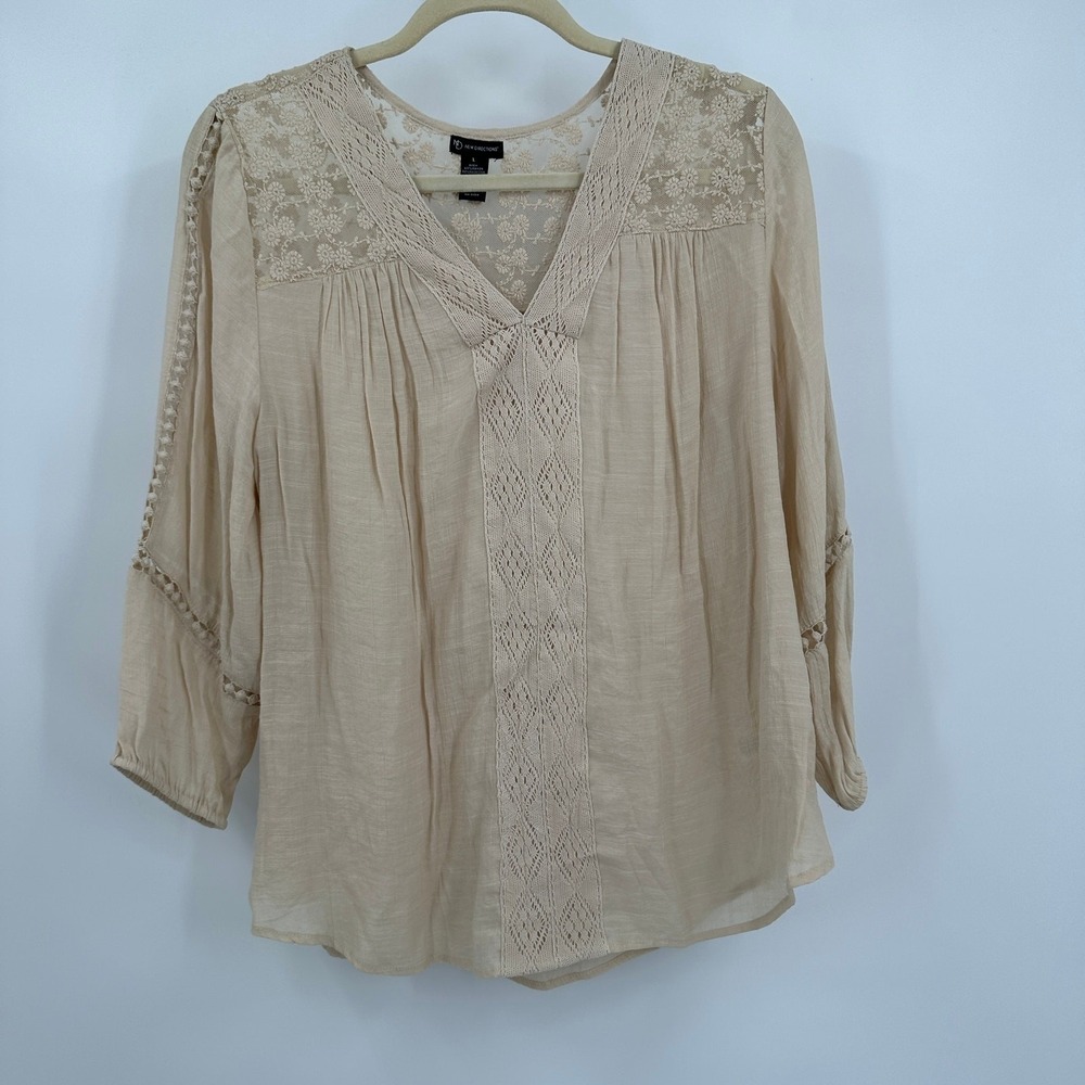 Womens Boho Peasant Top Size L Lace Romantic Ethereal Feminine Cottagecore